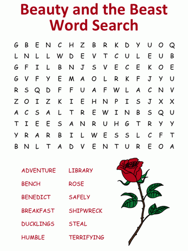 Beauty And The Beast Word Search Puzzles