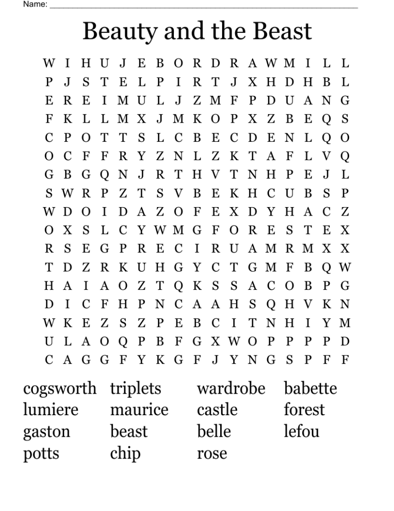 Beauty And The Beast Word Search WordMint