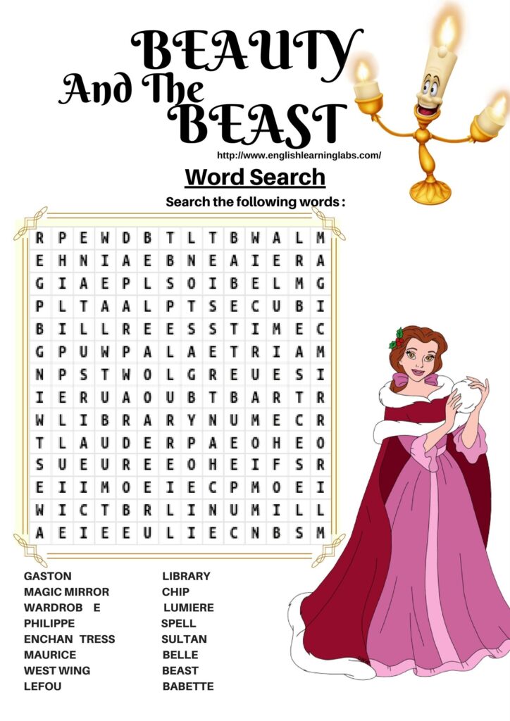 Beauty And The Beast Worksheet Word Search Beauty And The Beast 