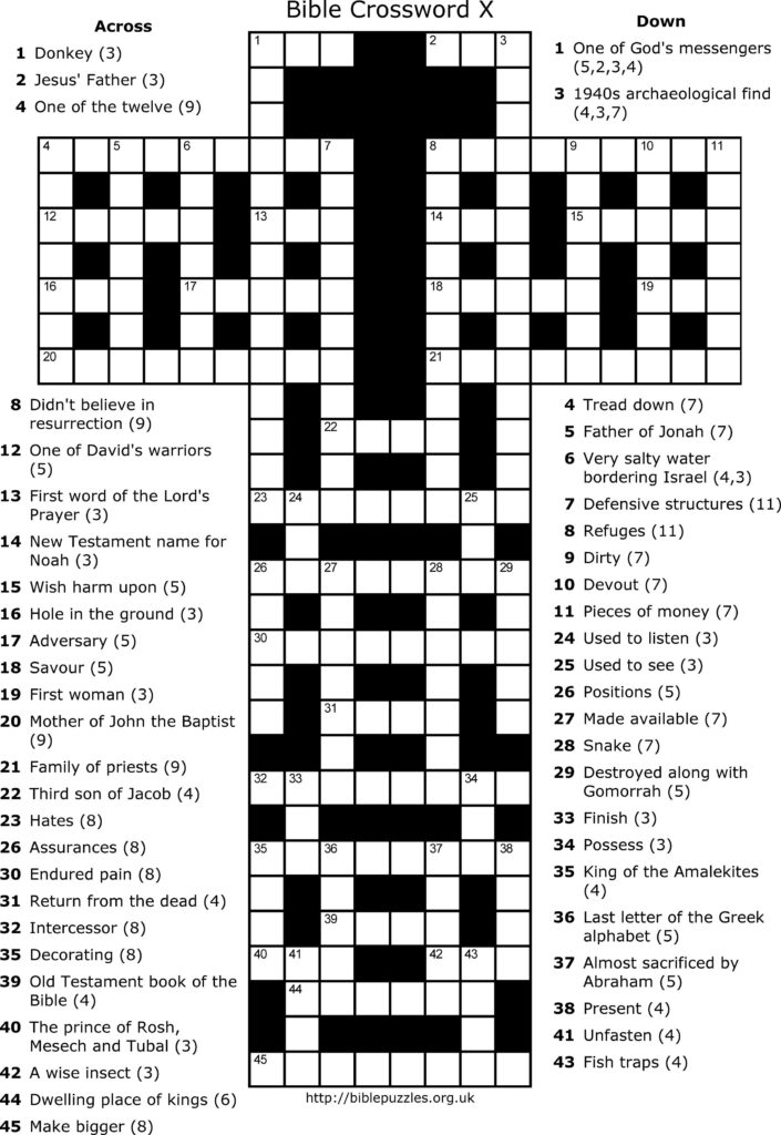Bible Crossword Puzzles Printable With Answers Printable Crossword
