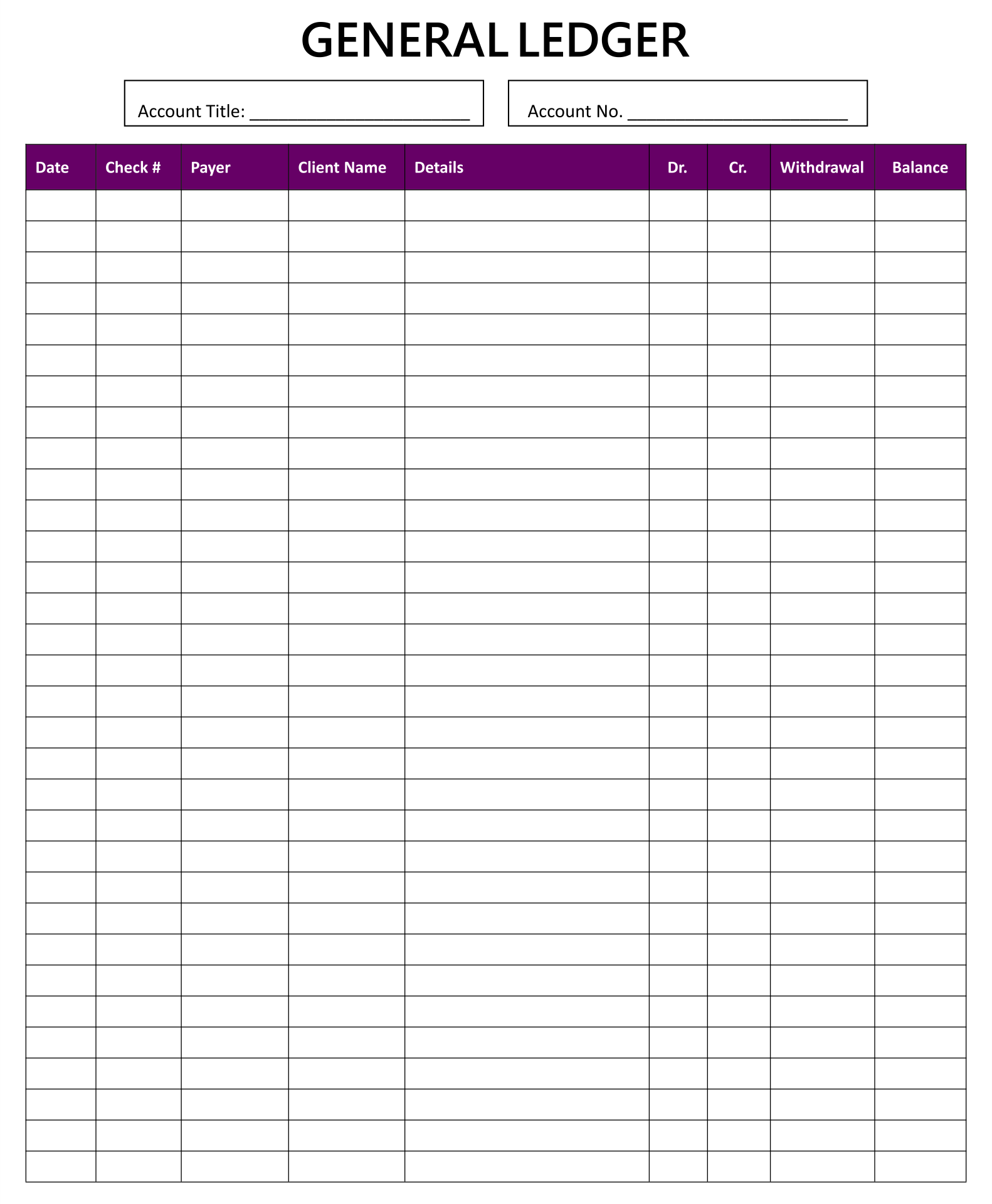 Blank Ledger Sheet 10 Free PDF Printables Printablee