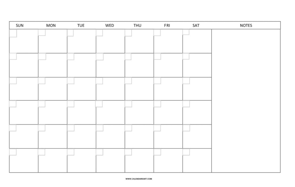 Blank Monthly Calendar Landscape