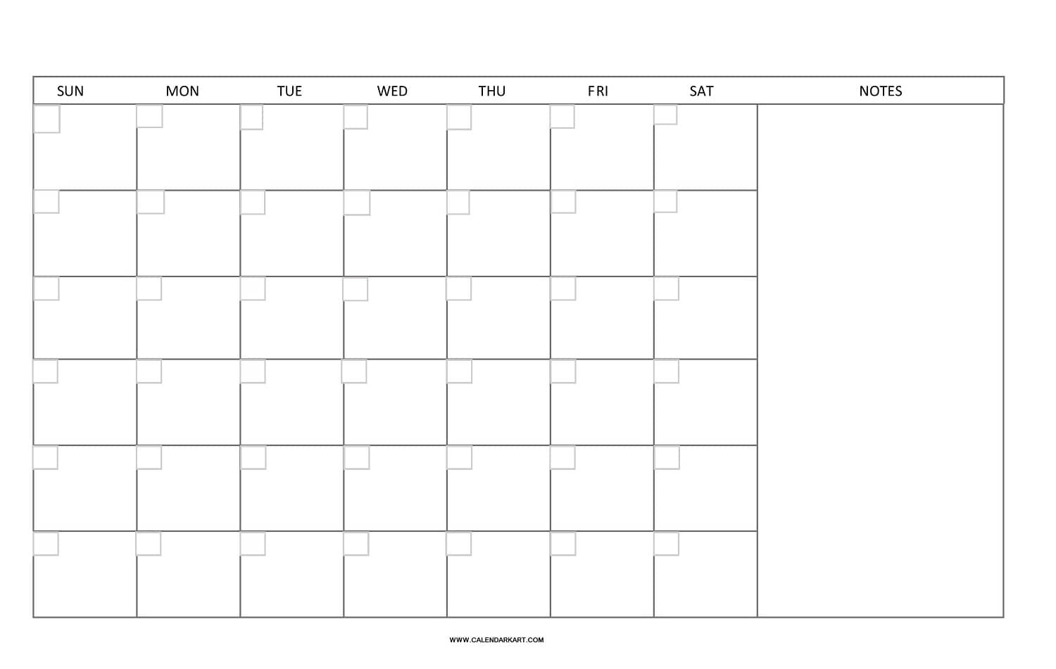 Blank Monthly Calendar Landscape