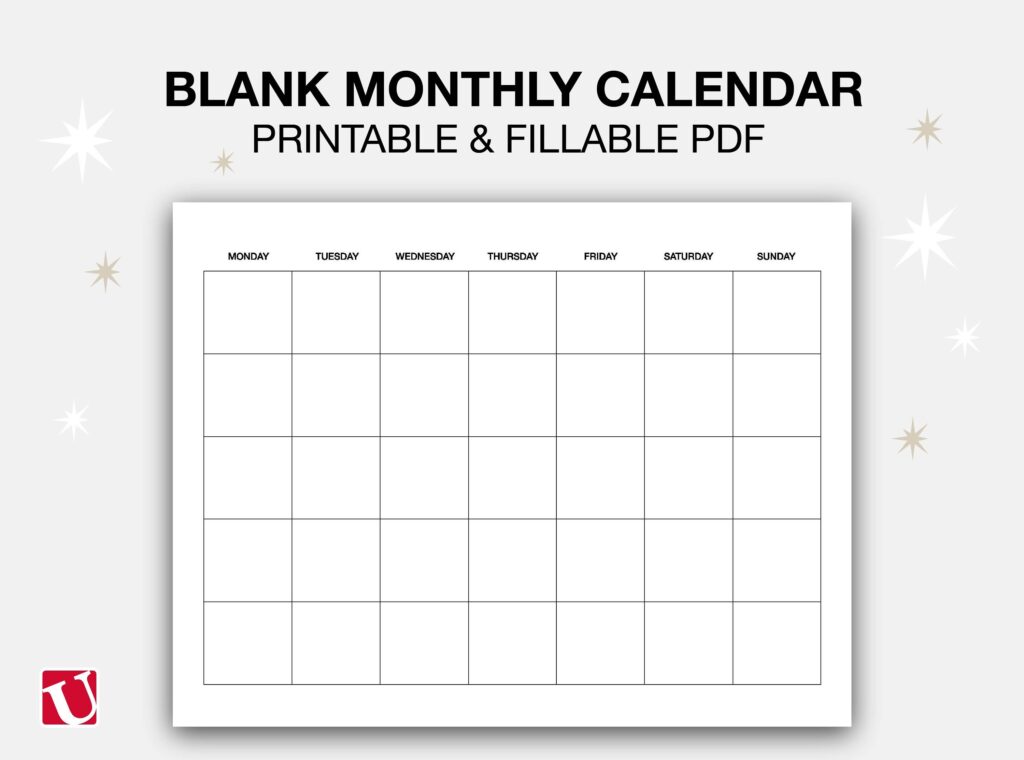 Blank Monthly Printable Calendar Undated Minimalist Calendar Template 