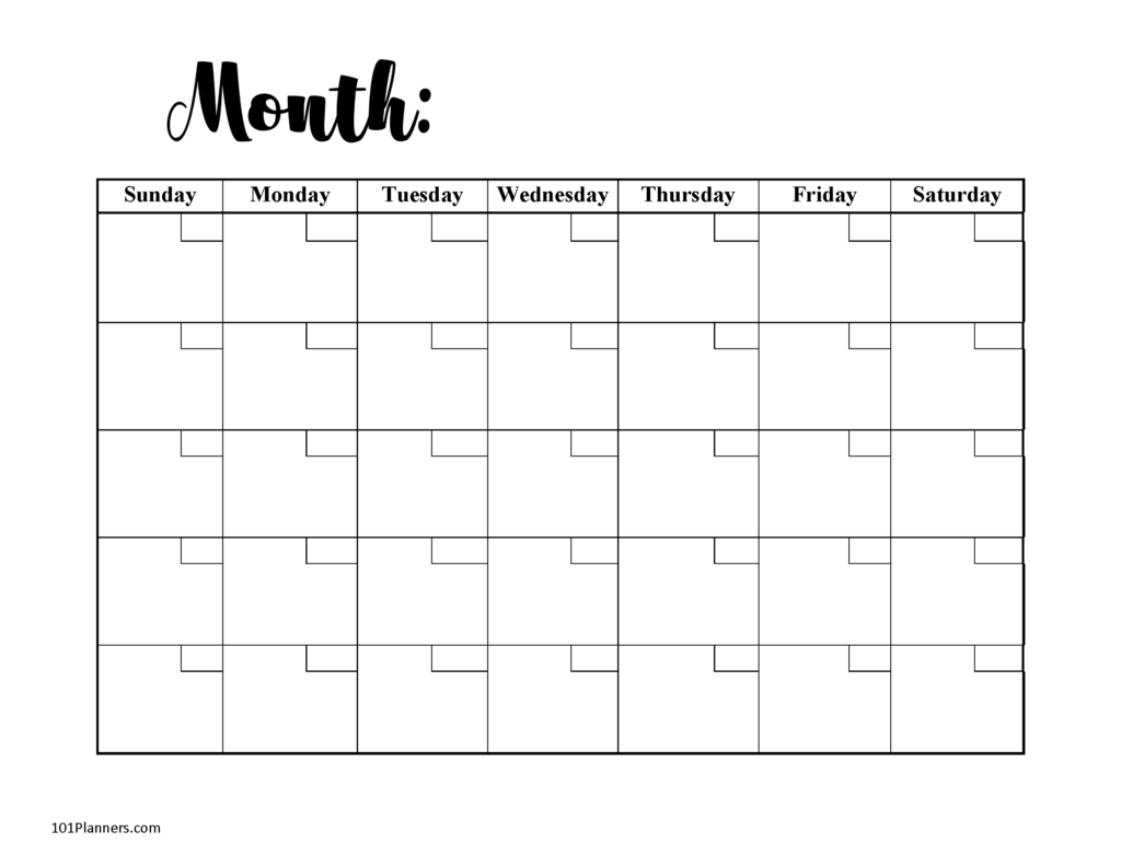 Blank Printable Monthly Calendar