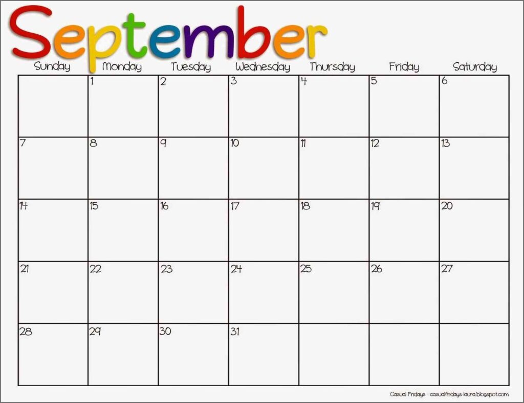 Blank September Calendar Printable