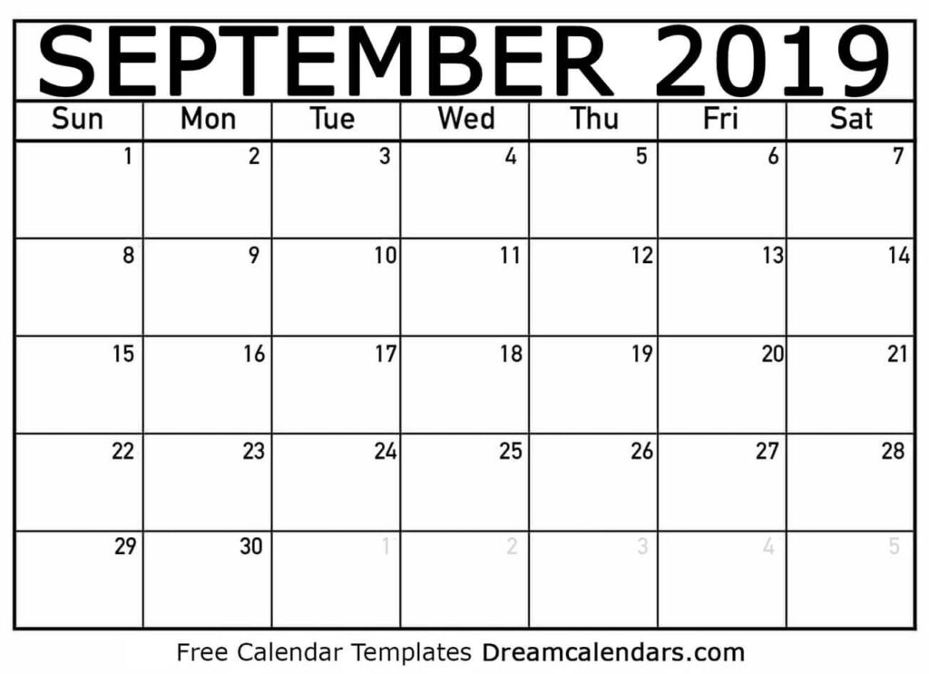 Blank September Calendar Printable