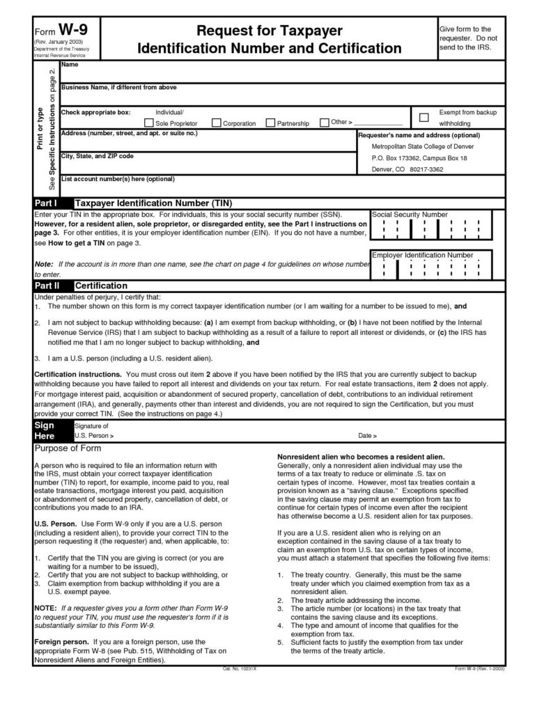 Blank W 9 Form Printable Fillable