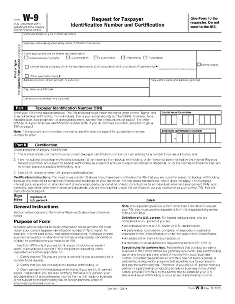 Blank W 9 Form Printable Pdf