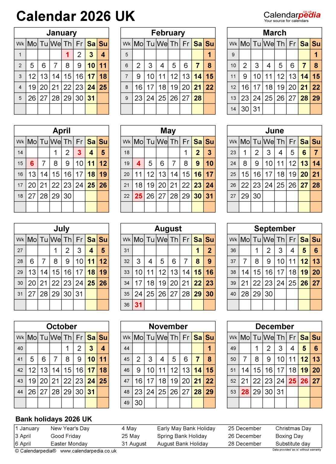 Printable Calendar 2026 Uk - Printable We Love Printables