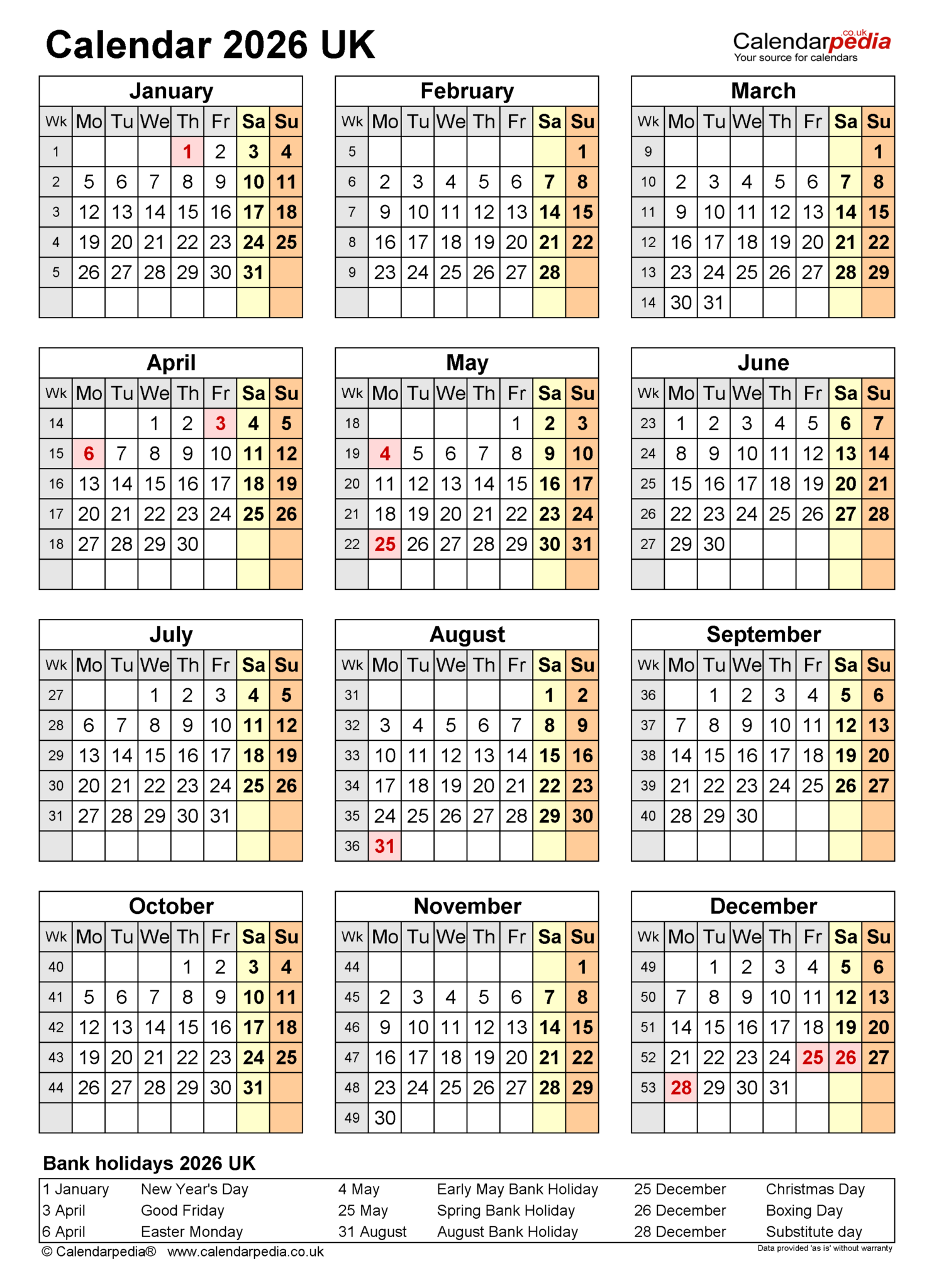 Printable Calendar 2026 Uk - Printable We Love Printables
