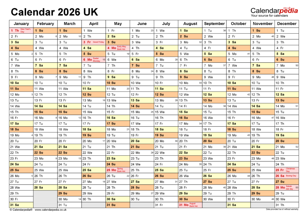 Free 2026 Calendar Printable Uk