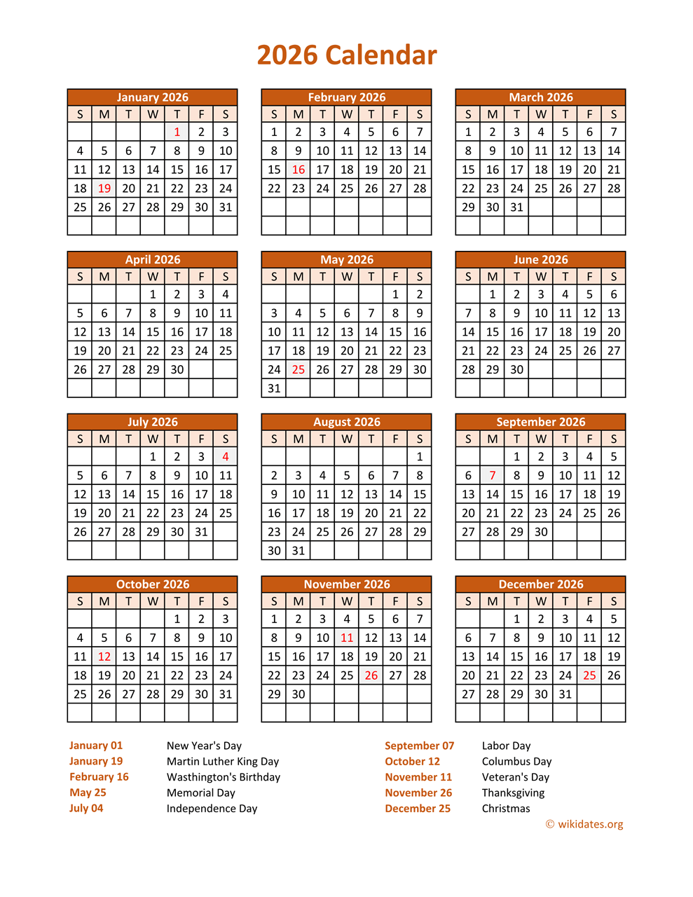 Calendar 2026 Vertical WikiDates