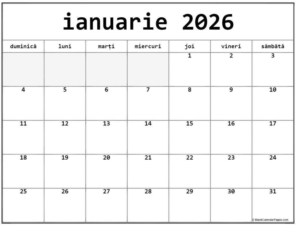 Calendarul Ianuarie 2026 Imprimabil Gratuit In Romana