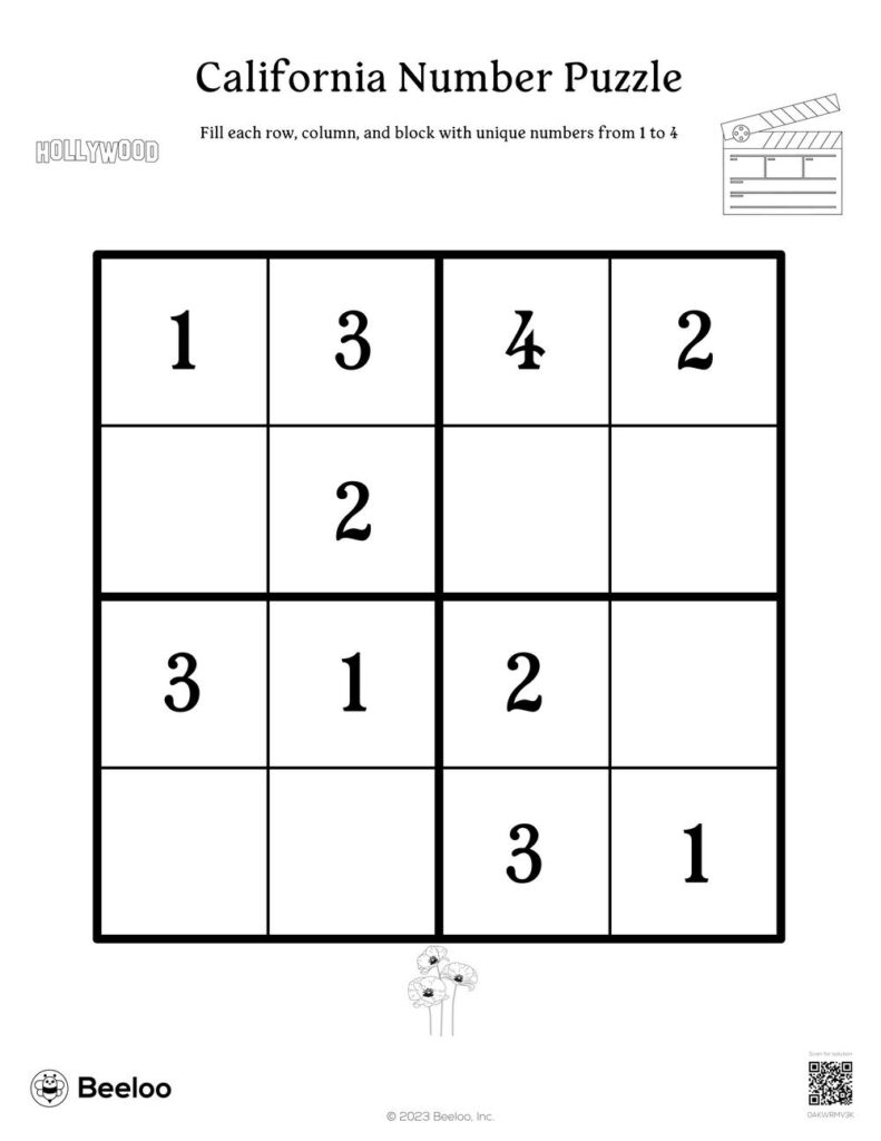 California themed Sudoku Puzzles Beeloo Printable Crafts And