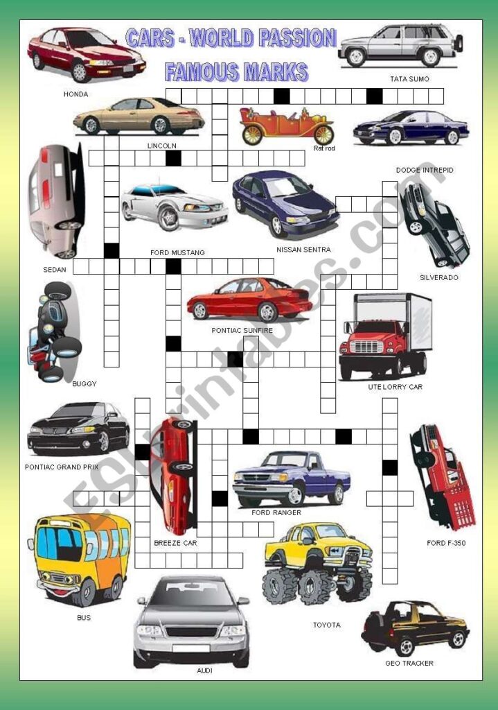 CARS CROSSWORD KEY ESL Worksheet By Ell 