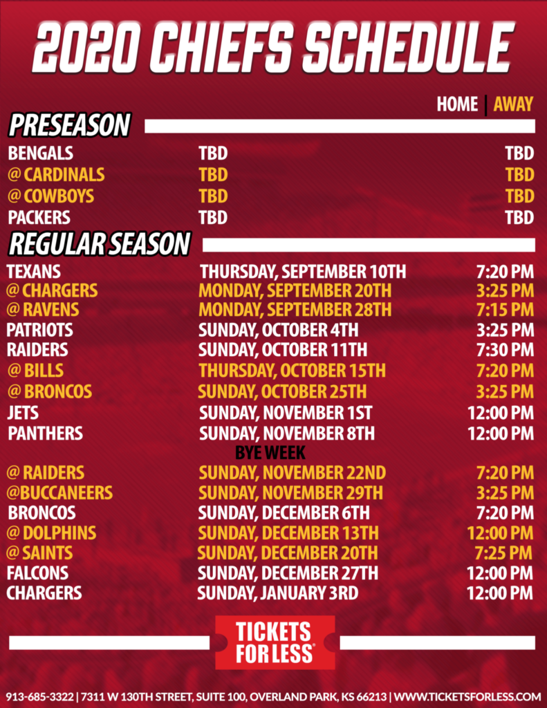 Chiefs Printable Schedule Kansas City Chiefs Schedule Printable Schedule