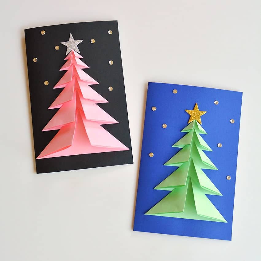 Christmas Tree Card Easy 3D Paper Tree Card One Little Project