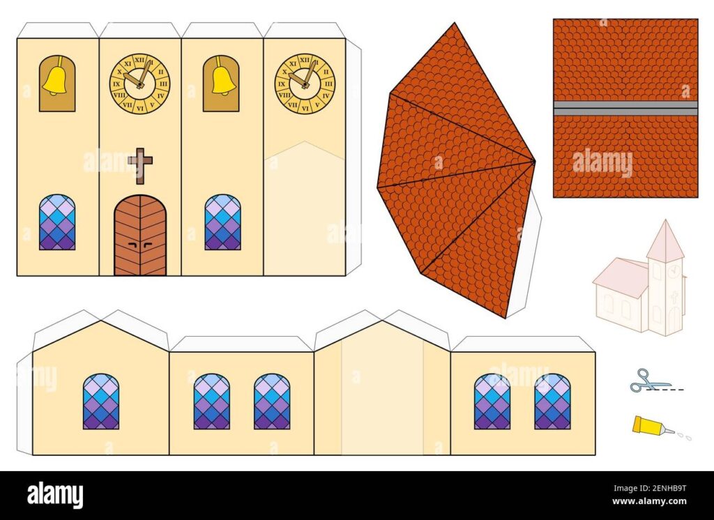 Church Template Paper Craft Model Cut out Sheet For Making A Simple 