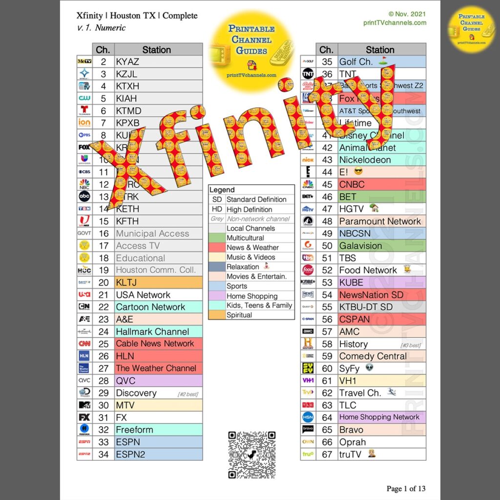 Comcast Xfinity Channel Lineup Printable