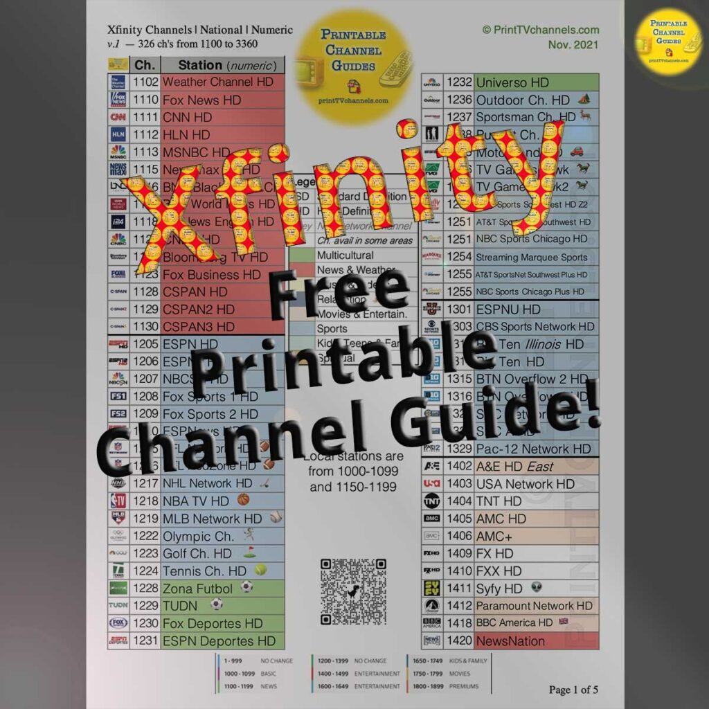 Comcast Xfinity Printable Channel Lineup 2021 TV CHANNEL GUIDES