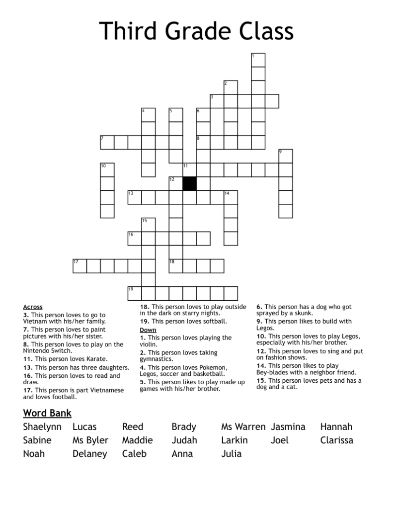 Crossword Puzzles For 3Rd Graders Printable Download Print And Start 