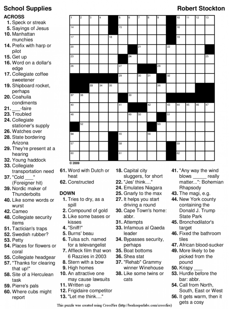 Crossword Puzzles To Print Easy