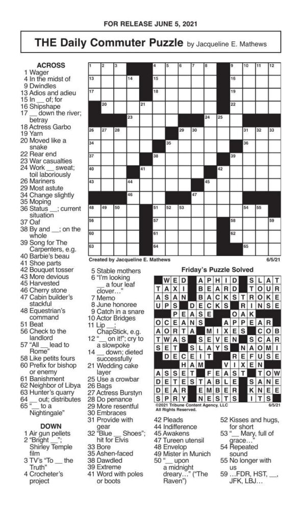 Crosswords June 5 2021 Crosswords Redandblack