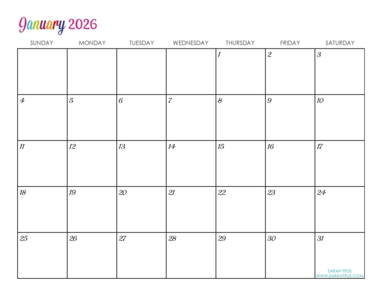 Custom Editable 2026 Free Printable Calendars Sarah Titus