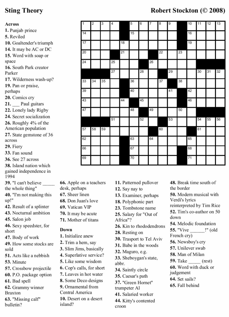 Daily Printable Crossword With Solutions