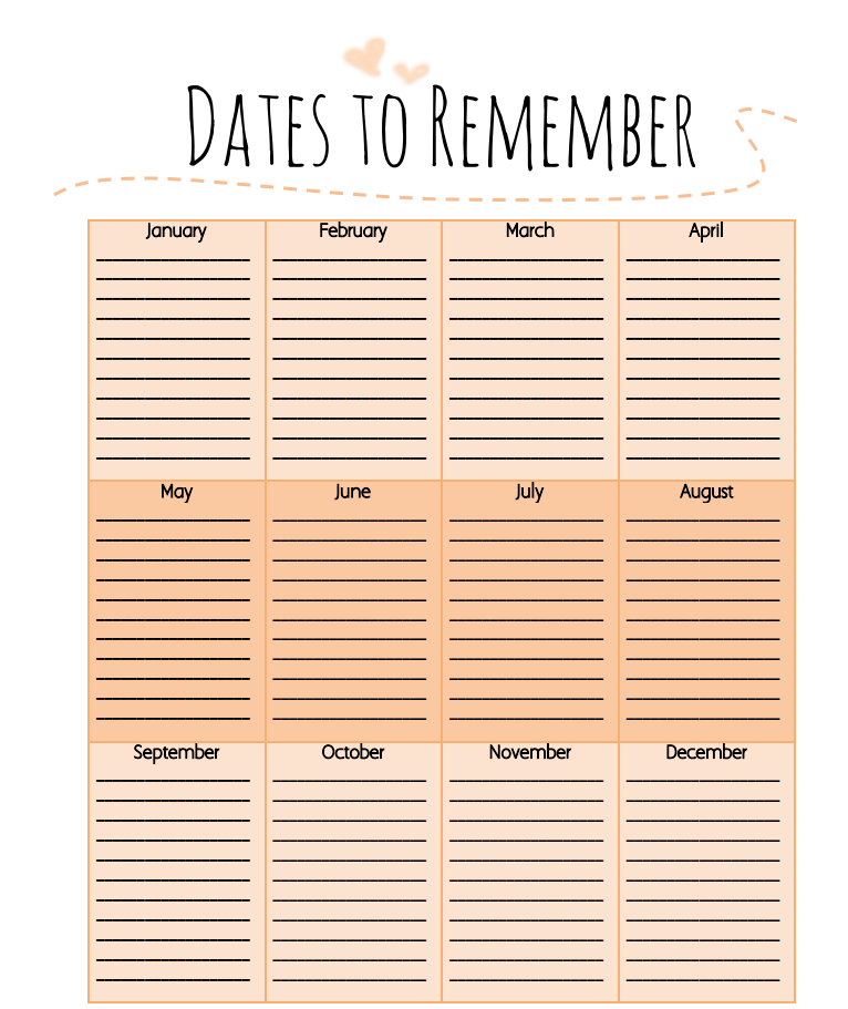 Dates To Remember Free Printable Moming About Calendar Template