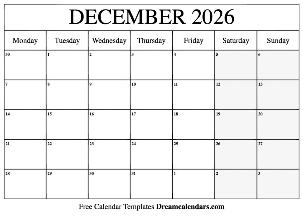 December 2026 Calendar Free Printable With Holidays And Observances