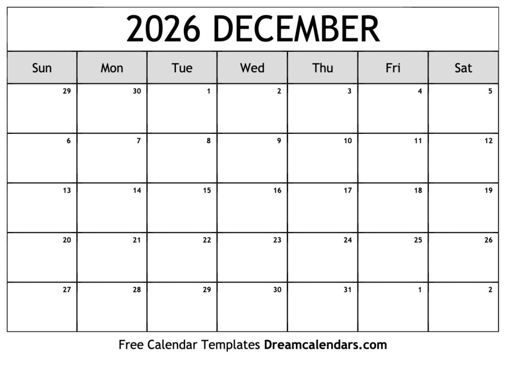 December 2026 Calendar Free Printable With Holidays And Observances