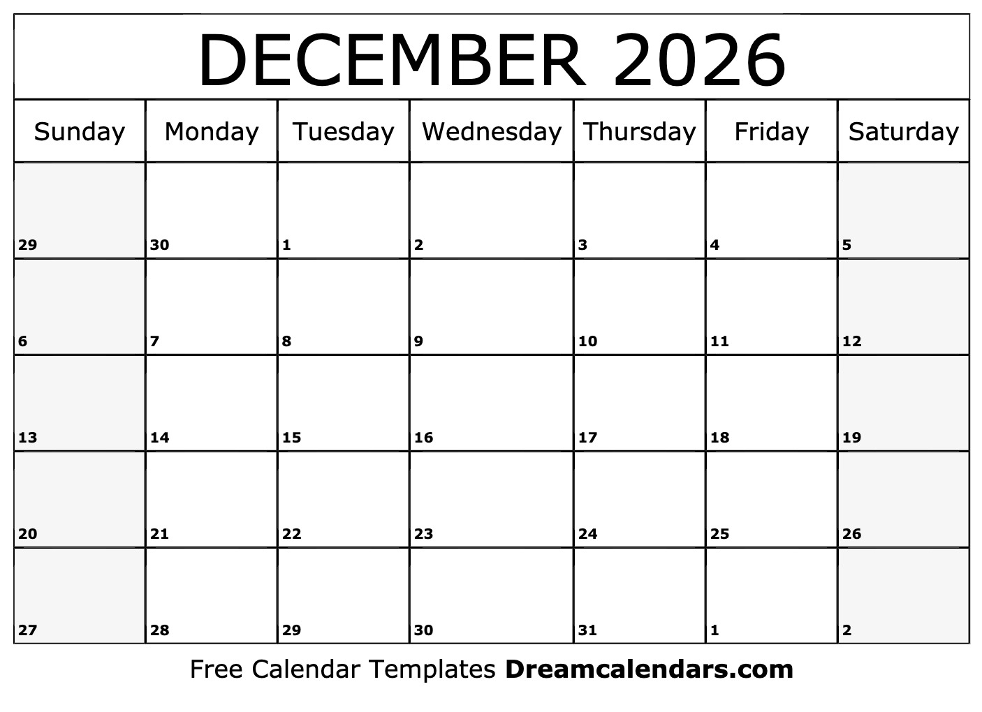 December 2026 Calendar Free Printable With Holidays And Observances