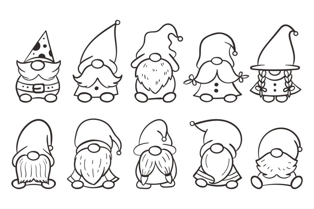 Digital Printable Cute Christmas Dwarf Gnomes Coloring Book 10 Pages Etsy