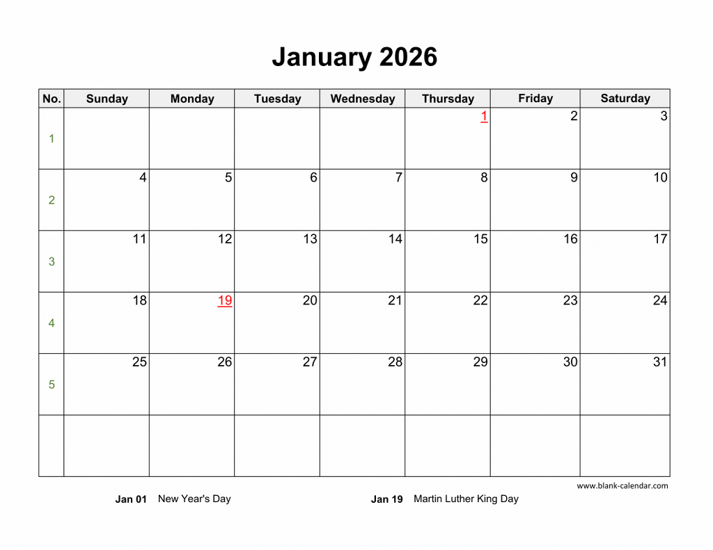 Download Blank Calendar 2026 12 Pages One Month Per Page Horizontal 