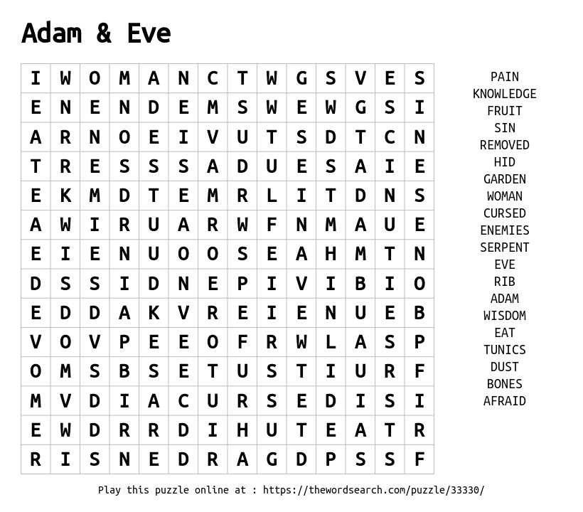 Download Word Search On Adam Eve