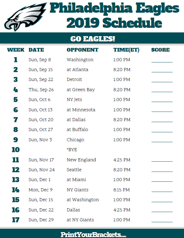 Eagles Printable Schedule