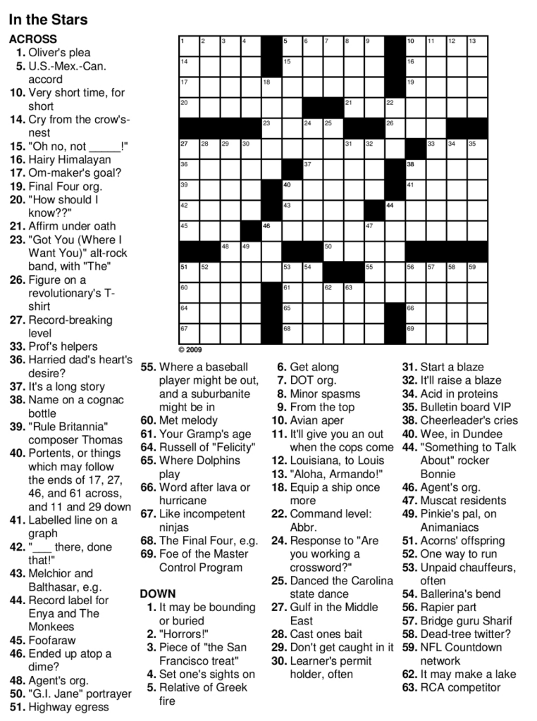 Easy Crossword Puzzles Printable For Seniors