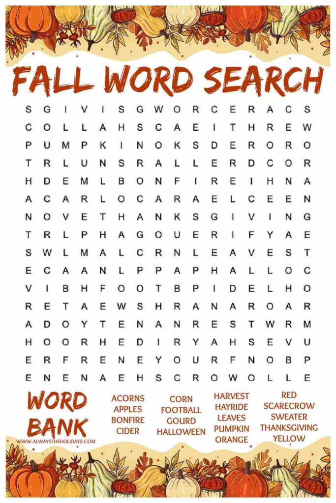 Easy Fall Word Search Printable Free Word Find With Answers