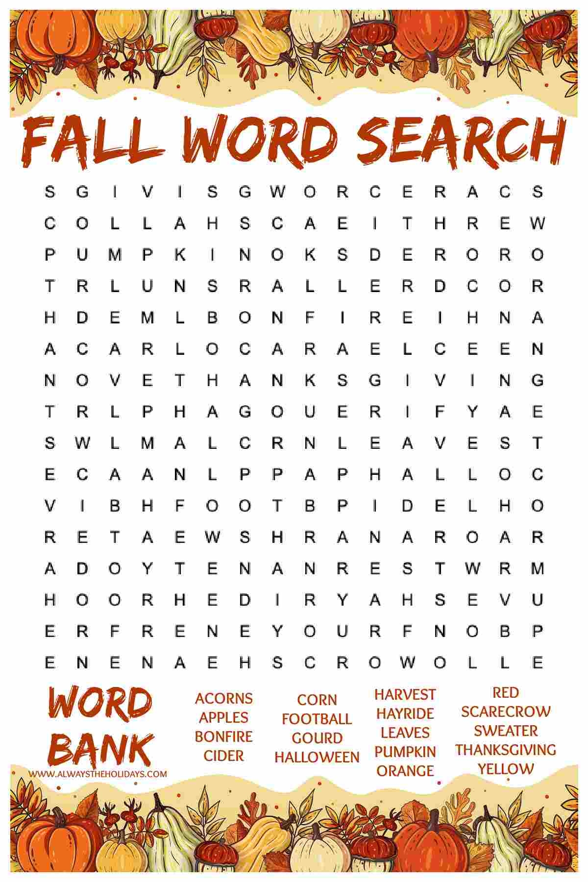 Easy Fall Word Search Printable Free Word Find With Answers