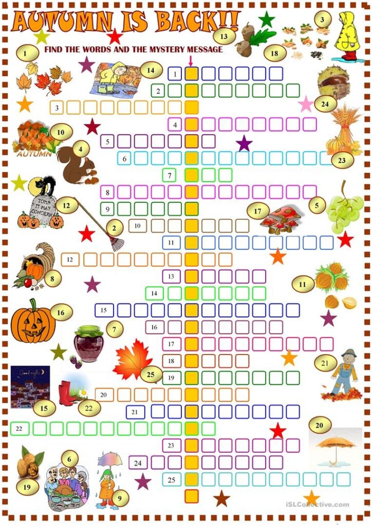 Fall Crossword Puzzle Free Printable