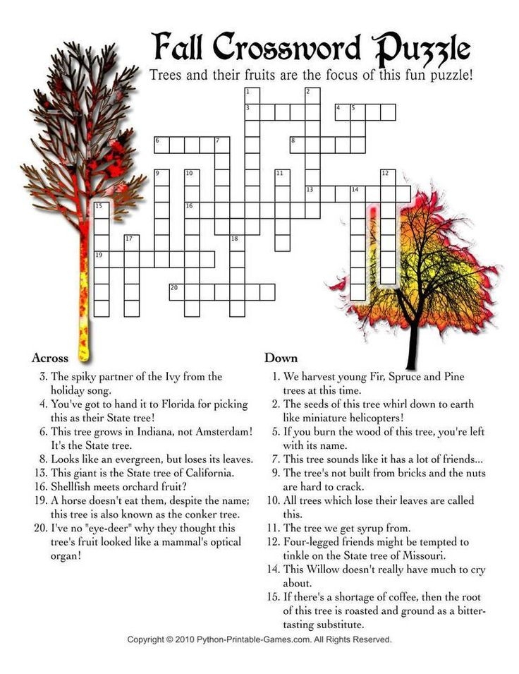 Fall Crossword Puzzles Printable