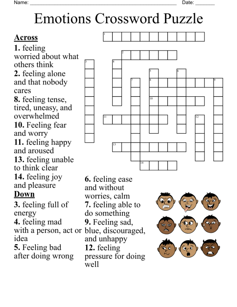 Feelings Crossword Puzzles Printable