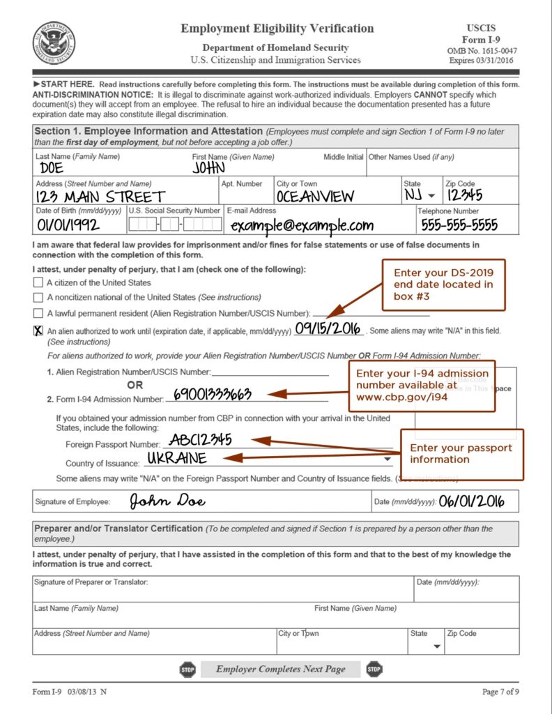 Form I 9 Employment Eligibility Verification Printable Printable 