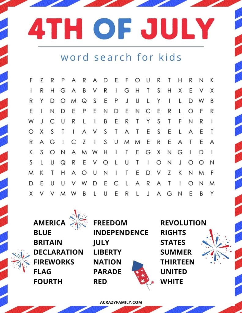 Fourth Of July Word Search Printable