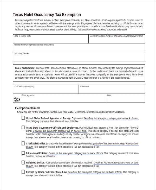 FREE 8 Sample Tax Exemption Forms In PDF MS Word ExemptForm