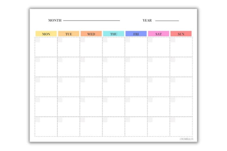 FREE Blank Undated Monthly Calendar Printable Template Love Our Real Life