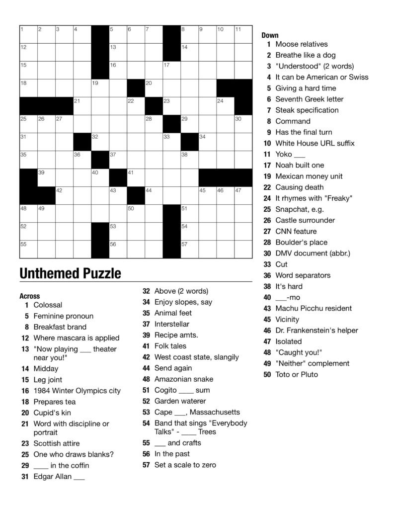 Free Daily Crossword Puzzles Printable