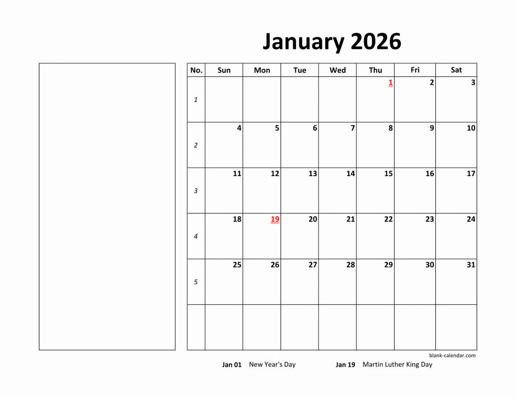 Free Download Printable Calendar 2026 Large Box Holidays Listed